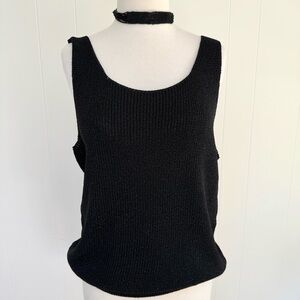 🪩Vintage La Costa Spa Metallic Knit Sleeveless Top Sweater California L Black